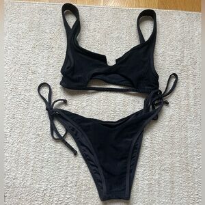 Frankies Bikinis black ribbed bikini set